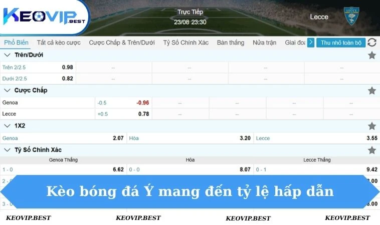 Kèo Bóng Đá Ý Hấp Dẫn - Tư Vấn Đặt Cược Cùng KEOVIP 1 Kèo bóng đá Ý mang đến tỷ lệ hấp dẫn
